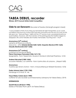 TABEA DEBUS, Recorder Winner, 2019 Concert Artists Guild Competition