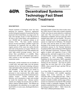 Wastewater Technology Fact Sheet Disinfection for Small Systems