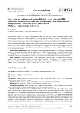 Notes on the Correct Taxonomic Status of Haliotis Rugosa