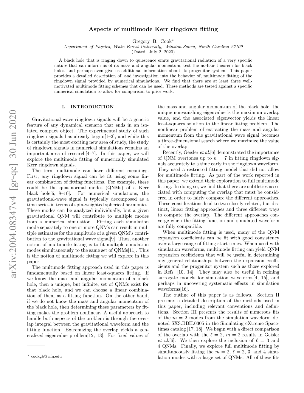 Arxiv:2004.08347V4 [Gr-Qc] 30 Jun 2020