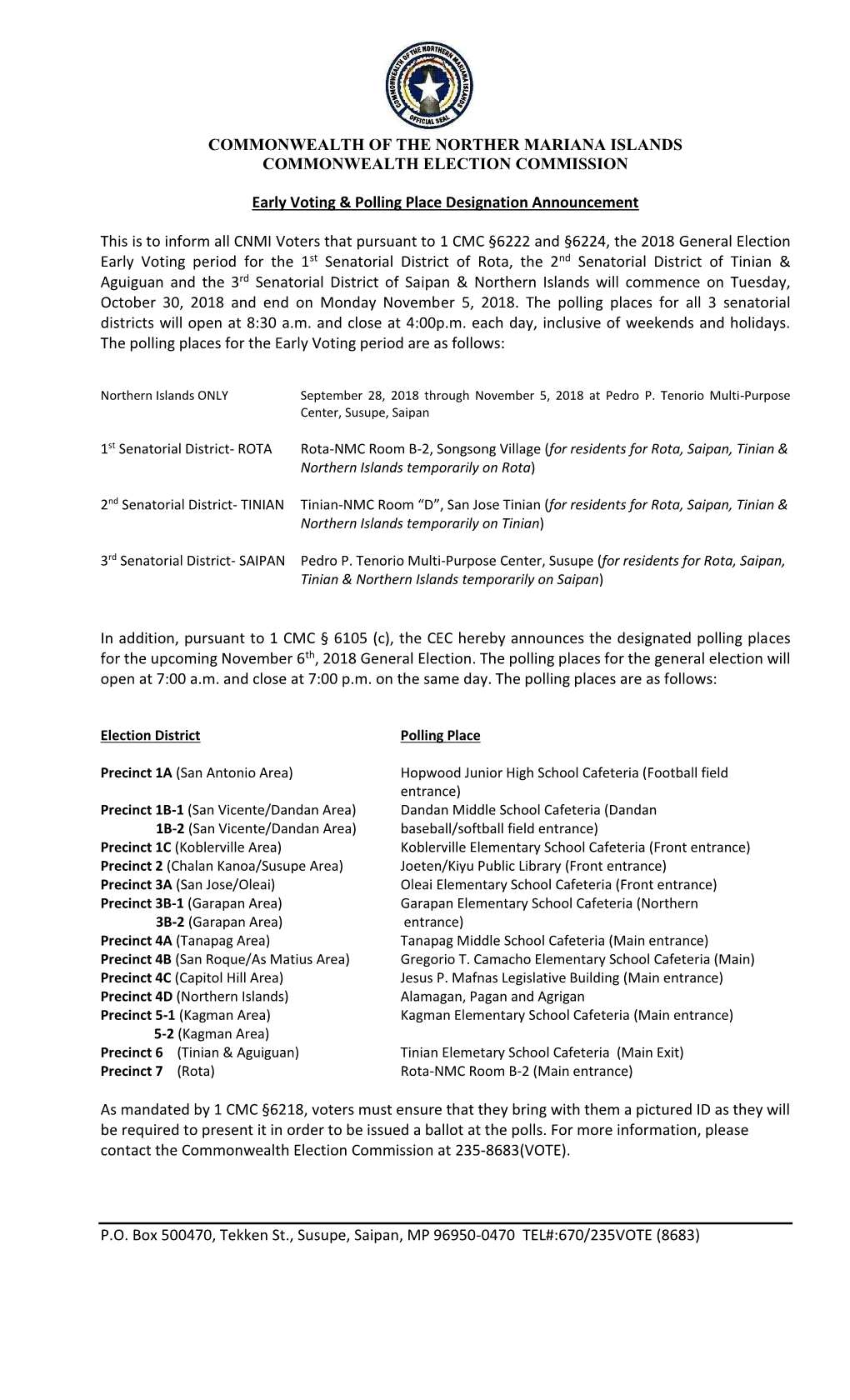 Commonwealth of the Norther Mariana Islands Commonwealth Election Commission