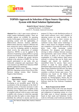 TOPSIS-Approach in Selection of Open Source Operating System with Ideal Solution Optimization
