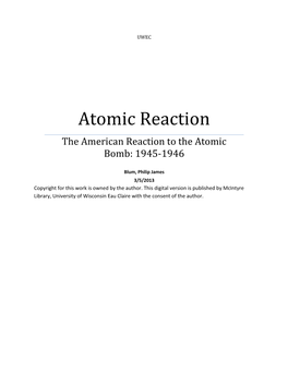 The American Reaction to the Atomic Bomb: 1945-1946