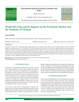 World Oil Crisis and Its Impacts on the Petroleum Market and the Economy of Vietnam