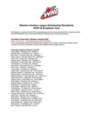 18-19 Western Hockey League Scholarship Recipients (October)