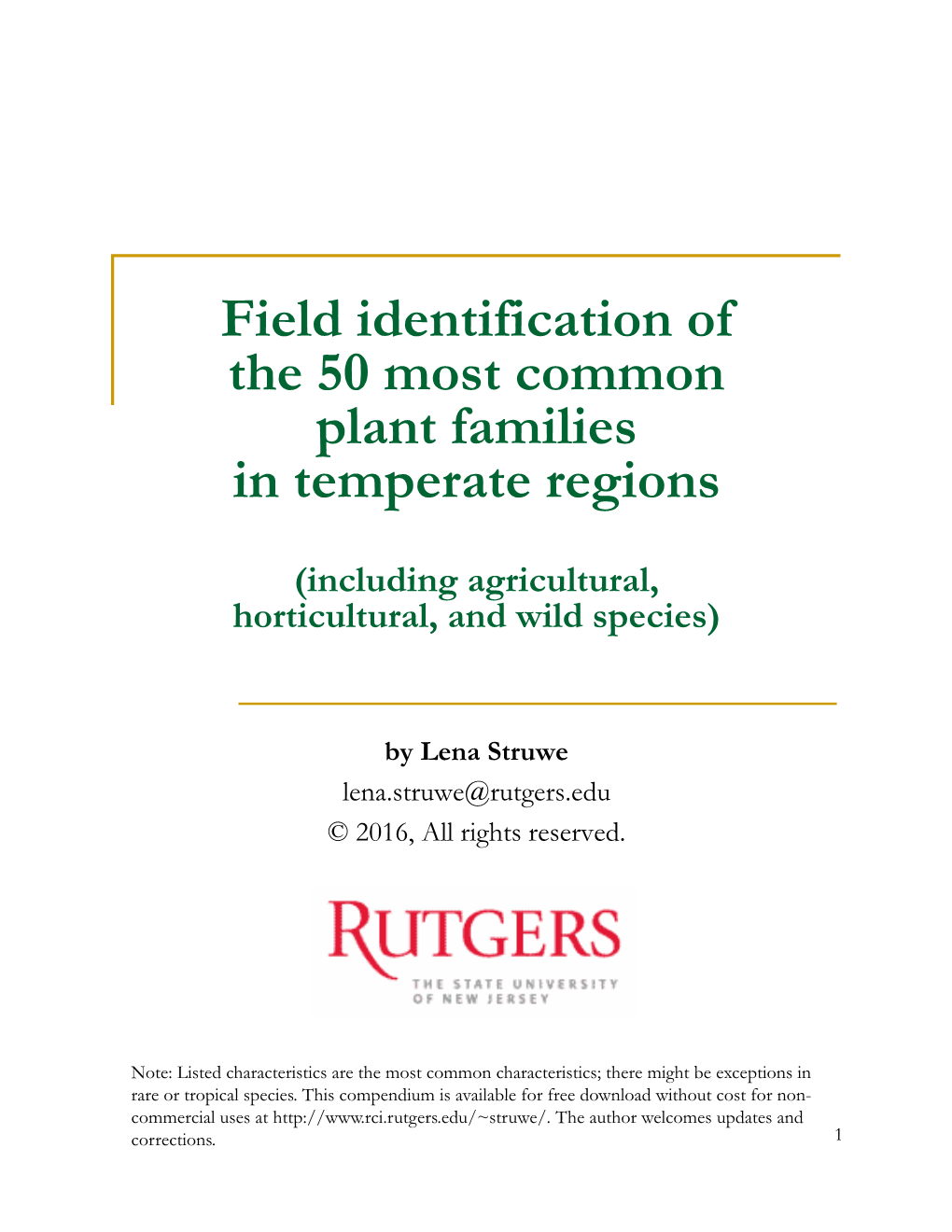 Field Identification of the 50 Most Common Plant Families in Temperate Regions