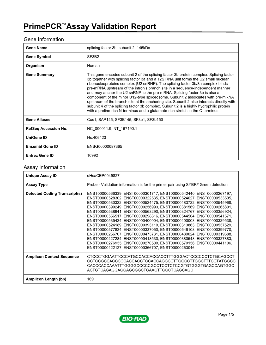 Primepcr™Assay Validation Report