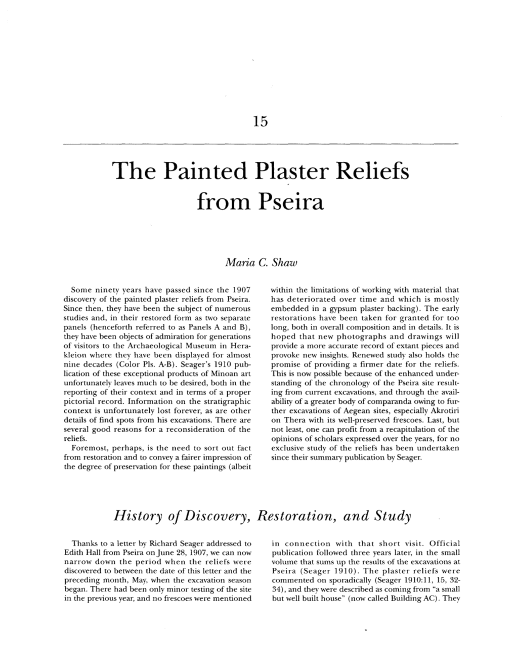 The Painted Plaster Reliefs from Pseira