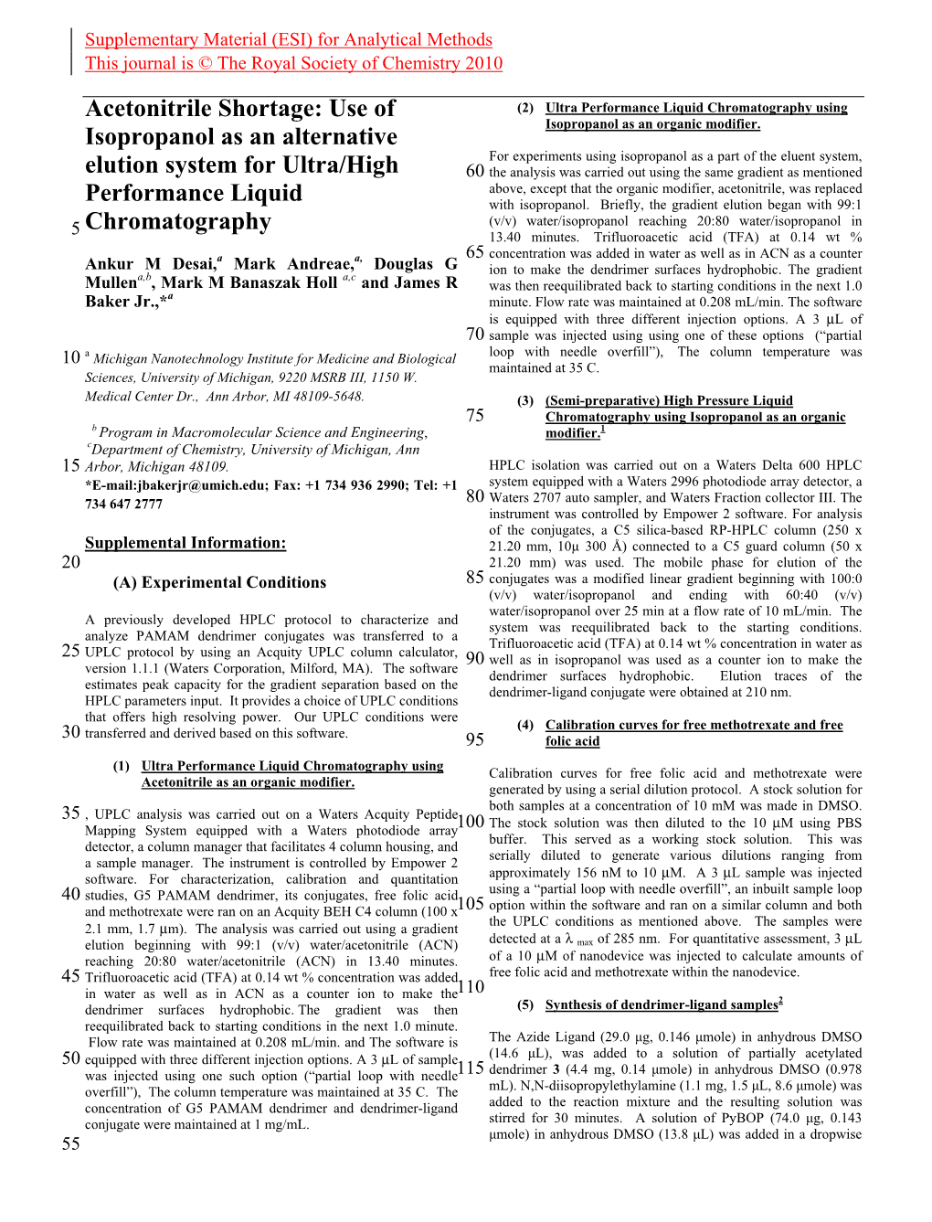 Acetonitrile Shortage: Use of Isopropanol As an Alternative Elution