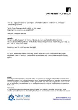 Synergistic Chemo/Biocatalytic Synthesis of Alkaloidal Tetrahydroquinolines