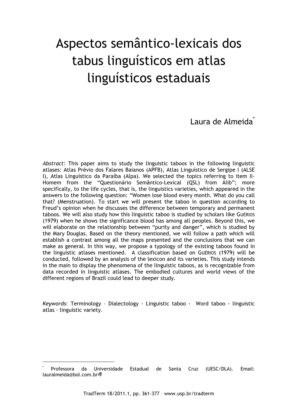 Aspectos Semântico-Lexicais Dos Tabus Linguísticos Em Atlas Linguísticos Estaduais