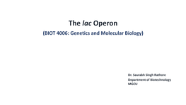 The Lac Operon (BIOT 4006: Genetics and Molecular Biology)