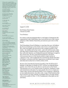Original Letter Sent from Pro-Life Leaders to the Pope