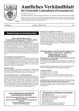 Amtliches Verkündblatt Der Gemeinde Lautenbach (Ortenaukreis)
