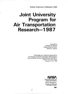 Joint University Program for Air Transportation Research-I 987