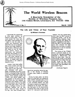 The World Wireless Beacon a Quarterly Newsletter of the Society of Wireless Pioneers