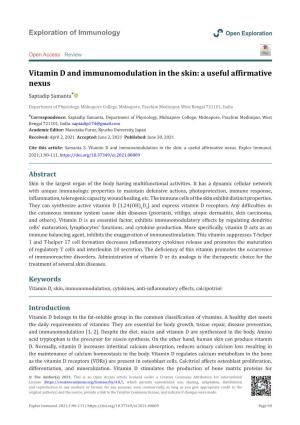 Vitamin D and Immunomodulation in the Skin: a Useful Affirmative Nexus Saptadip Samanta*