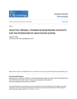 Selective Tripodal Titanium Silsesquioxane Catalysts for the Epoxidation of Unactivated Olefins