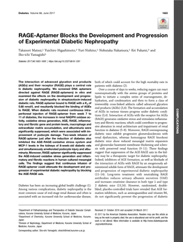 RAGE-Aptamer Blocks the Development and Progression of Experimental Diabetic Nephropathy