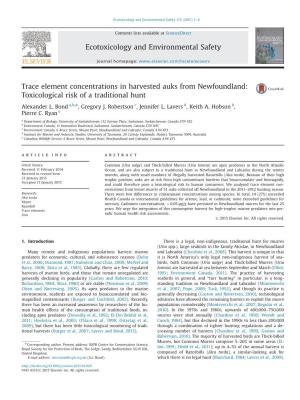 Trace Element Concentrations in Harvested Auks from Newfoundland: Toxicological Risk of a Traditional Hunt