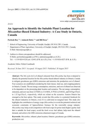 An Approach to Identify the Suitable Plant Location for Miscanthus-Based Ethanol Industry: a Case Study in Ontario, Canada