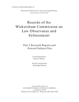 Records of the Wickersham Commission on Law Observance and Enforcement