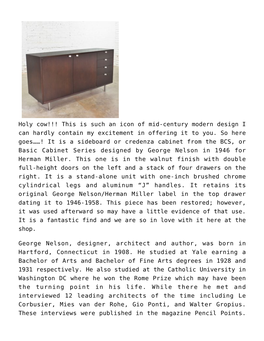 Early Basic Cabinet Series Walnut Sideboard Credenza by George