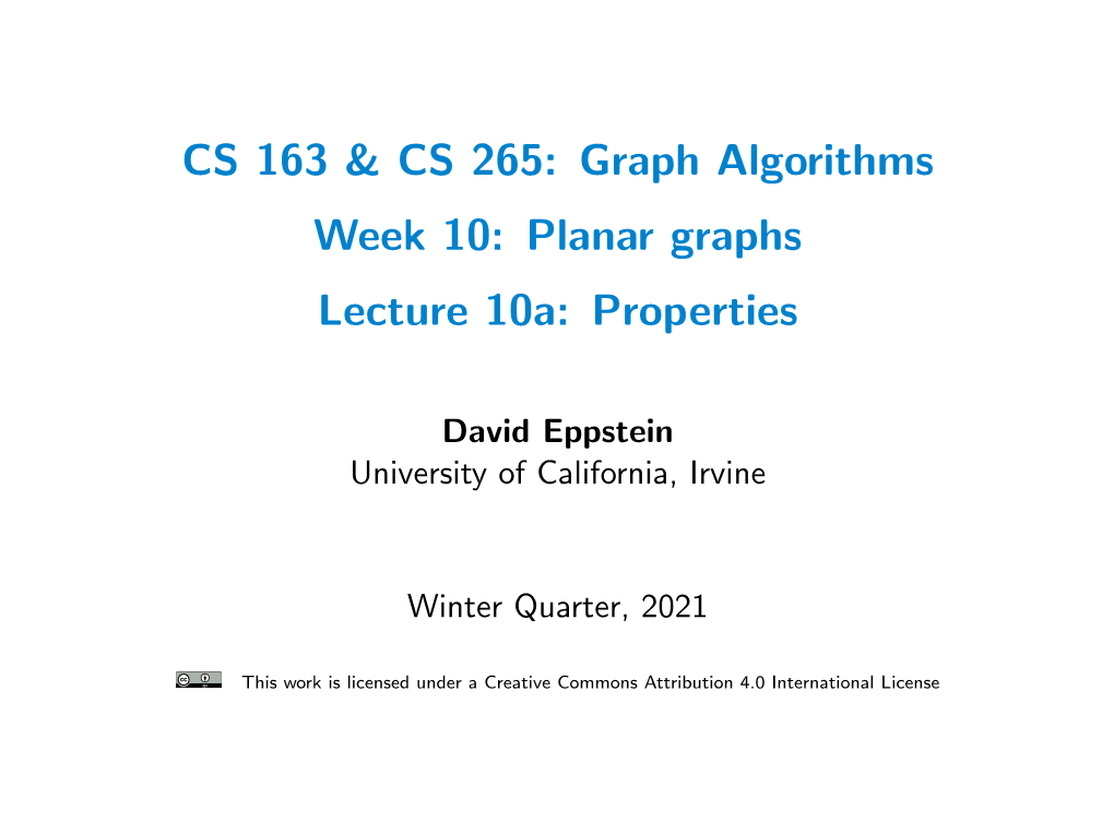 Planar Graphs Lecture 10A: Properties