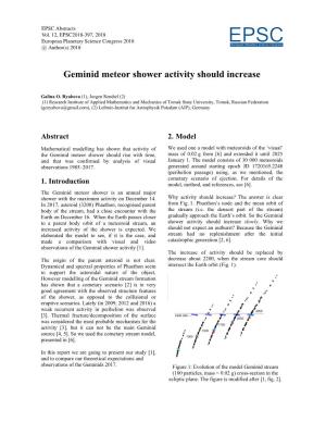 Geminid Meteor Shower Activity Should Increase