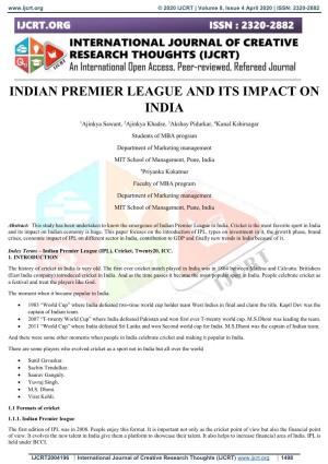 Indian Premier League and Its Impact on India