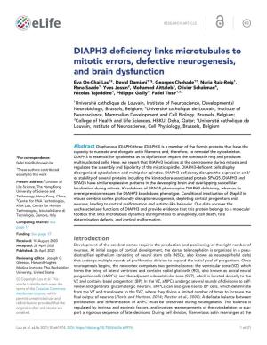 DIAPH3 Deficiency Links Microtubules to Mitotic Errors, Defective