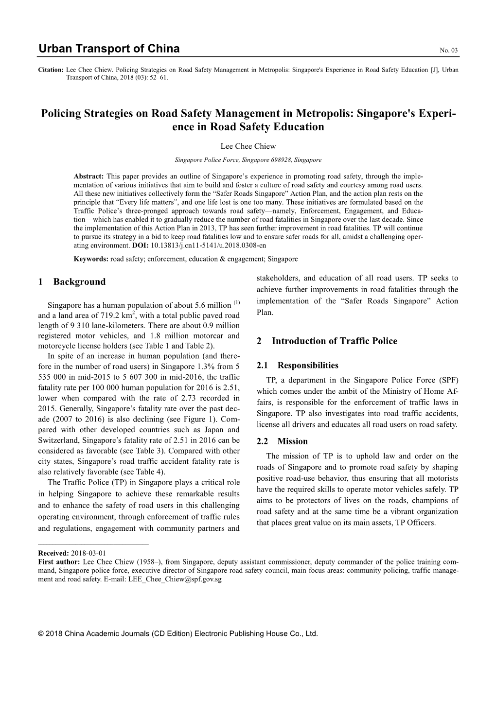 Urban Transport of China Policing Strategies on Road Safety