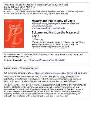 Bolzano and Kant on the Nature of Logic