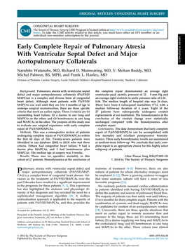 Early Complete Repair of Pulmonary Atresia with Ventricular Septal Defect and Major