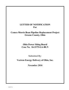 LETTER of NOTIFICATION for Cemex-Morris Bean Pipeline Replacement Project Greene County, Ohio Ohio Power Siting Board Case No. 1