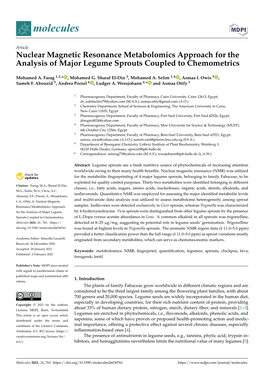 Nuclear Magnetic Resonance Metabolomics Approach for the Analysis of Major Legume Sprouts Coupled to Chemometrics