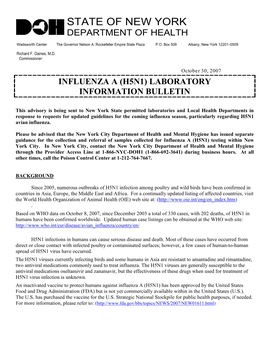 Influenza a (H5n1) Laboratory Information Bulletin