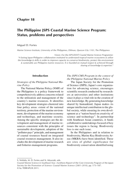 The Philippine JSPS Coastal Marine Science Program: Status, Problems and Perspectives