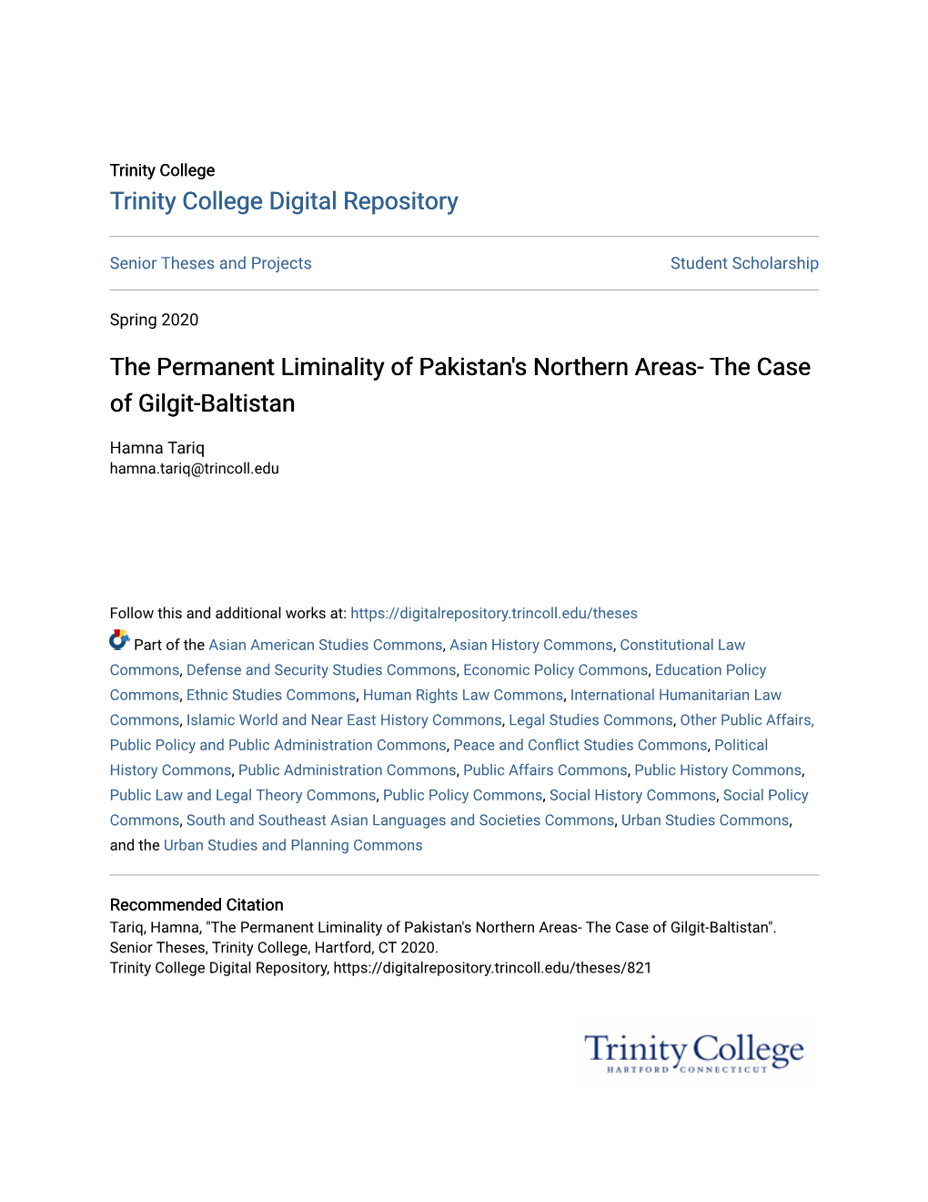 The Permanent Liminality of Pakistan's Northern Areas- the Case of Gilgit-Baltistan