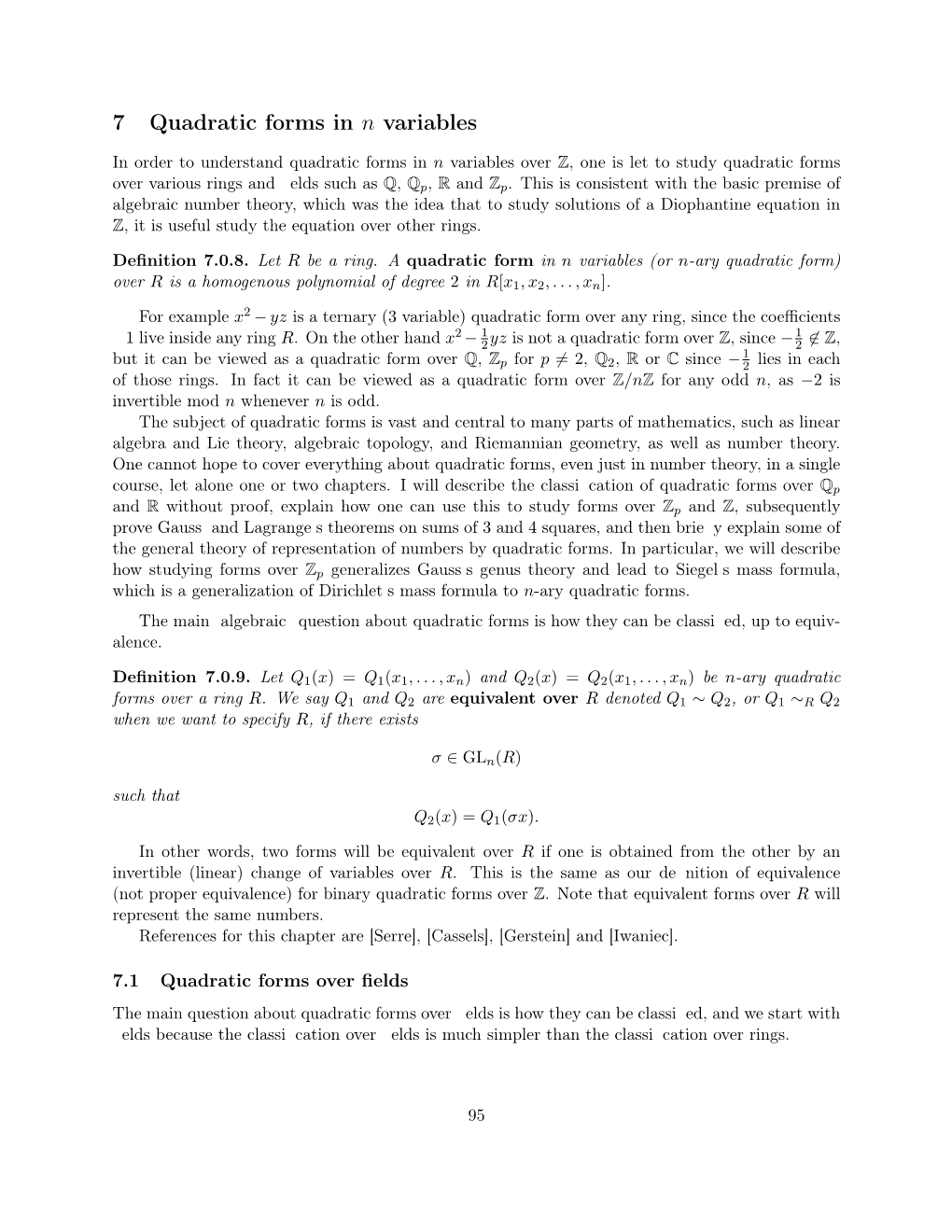 7 Quadratic Forms in N Variables