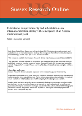 Institutional Complementarity and Substitution As an Internationalization Strategy: the Emergence of an African Multinational Giant