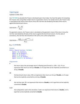 TREYNOR Updated: 31 Mar 2016