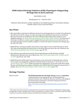 ASOR Cultural Heritage Initiatives (CHI): Planning for Safeguarding Heritage Sites in Syria and Iraq1