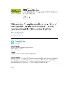Philosophical Conceptions and Representations of the Feminine: Contributions Towards a Critical Hermeneutics of the Philosophical Tradition