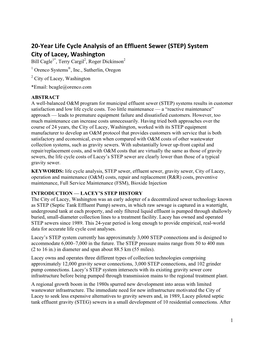 20-Year Life Cycle Analysis of an Effluent Sewer