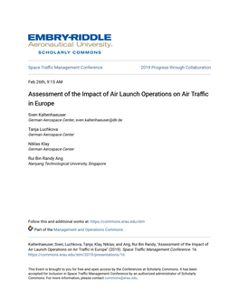 Assessment of the Impact of Air Launch Operations on Air Traffic in Europe