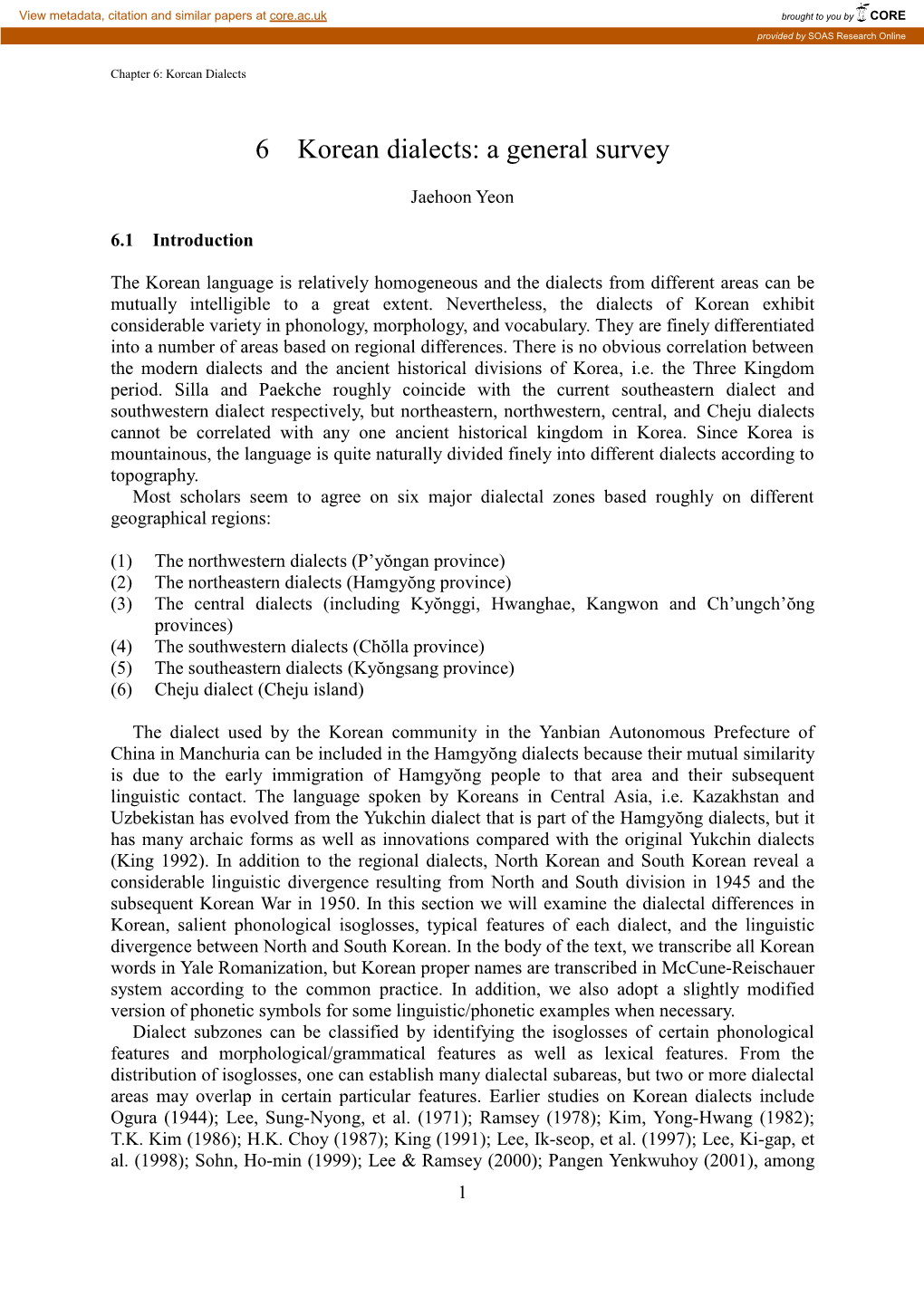 6 Korean Dialects: a General Survey