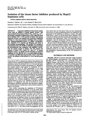 Isolation of the Tissue Factor Inhibitor Produced by Hepg2 Hepatoma Cells (Extrinsic Coagulation Pathway/Plasma Lipoprotein) GEORGE J
