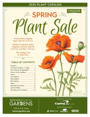 Spring 2020 Plant Sale