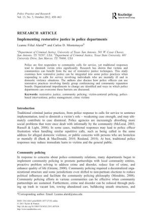 RESEARCH ARTICLE Implementing Restorative Justice in Police Departments Leanne Fiftal Alarida* and Carlos D